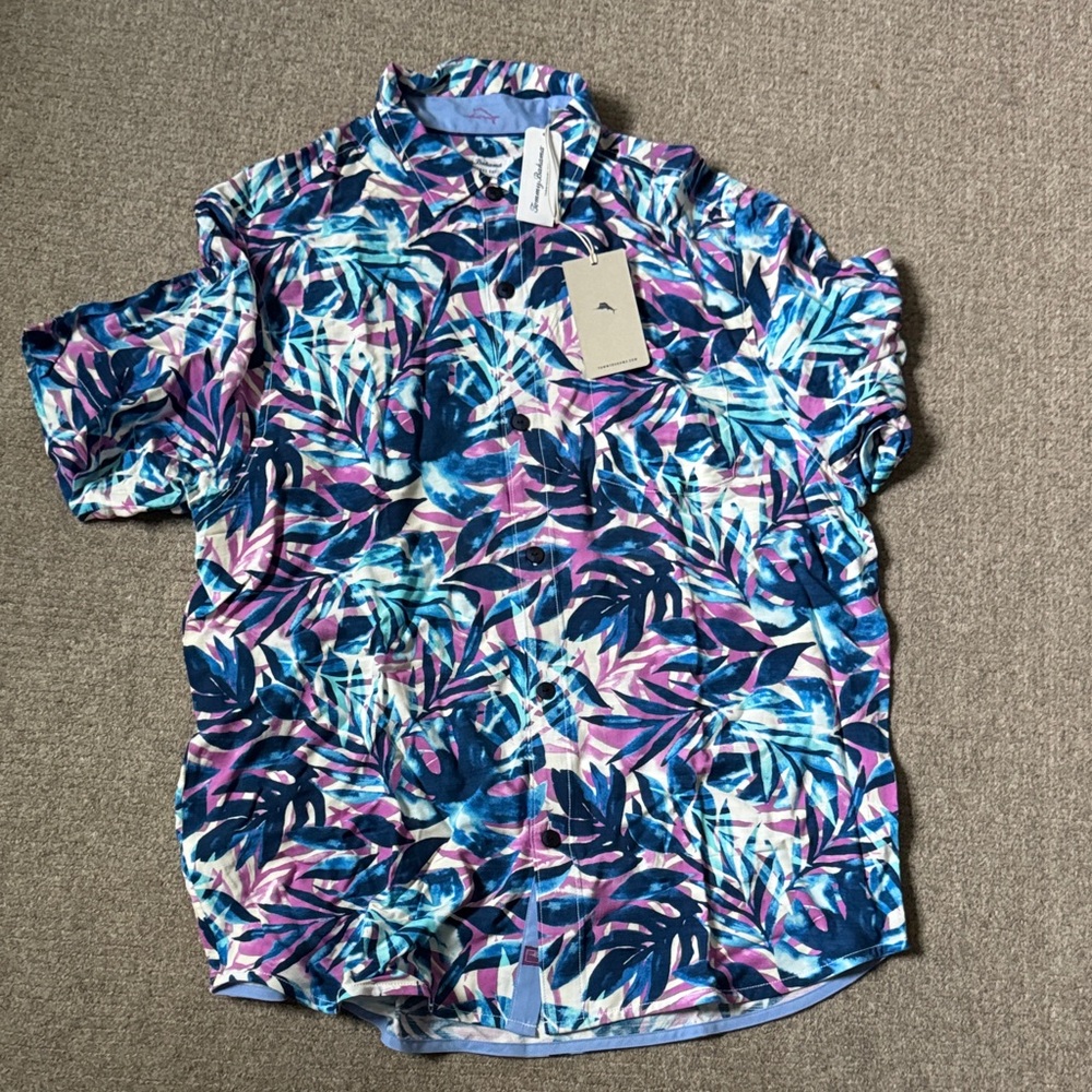 Tommy Bahama Blue and Purple Tropical Button Down Shirt
